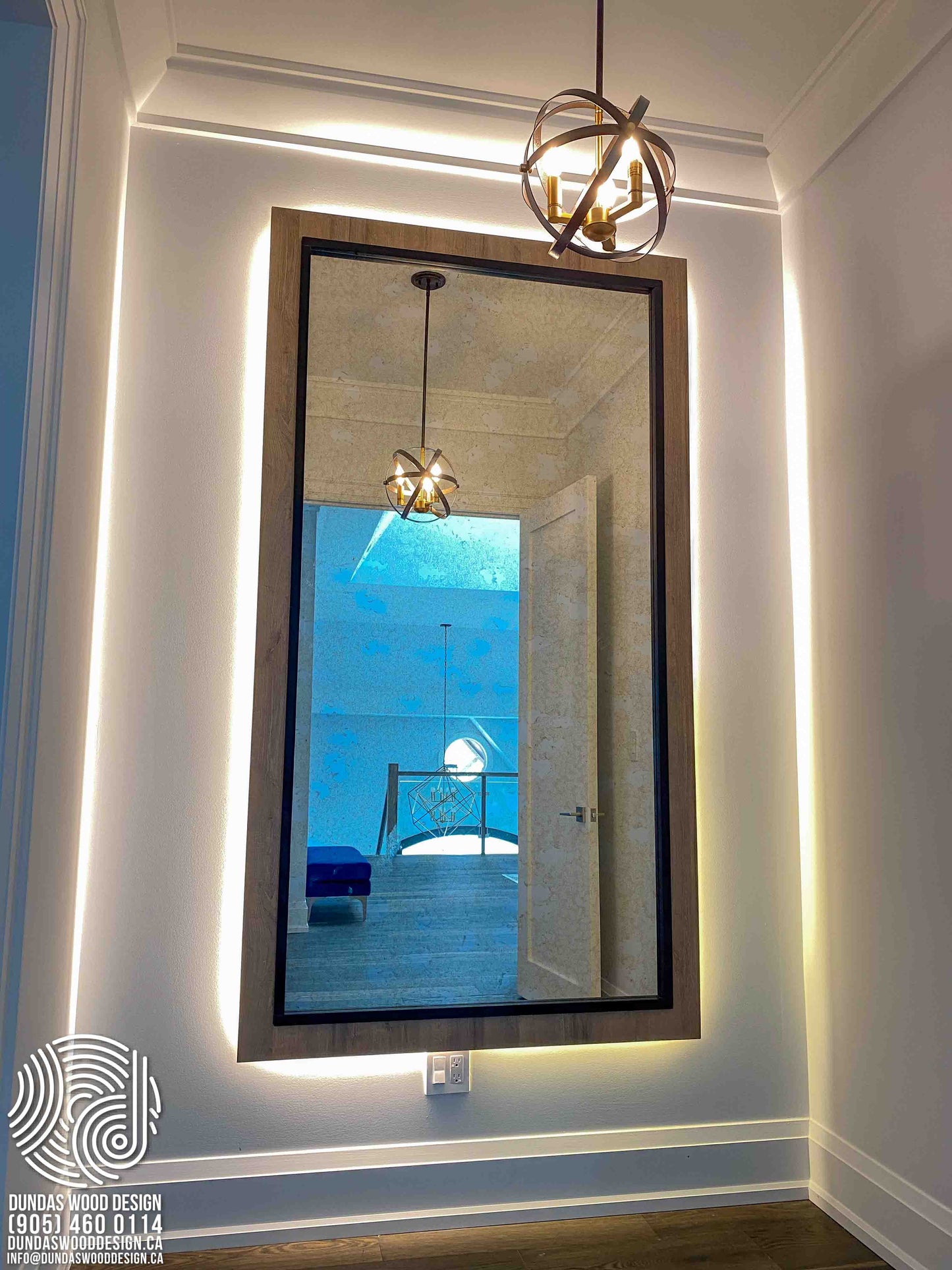 Custom Backlit Mirrors with Wooden Frames