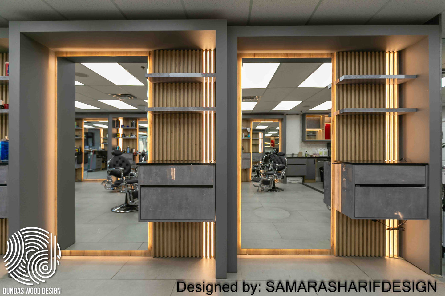 Sleek & Modern Custom Barbershop Interior