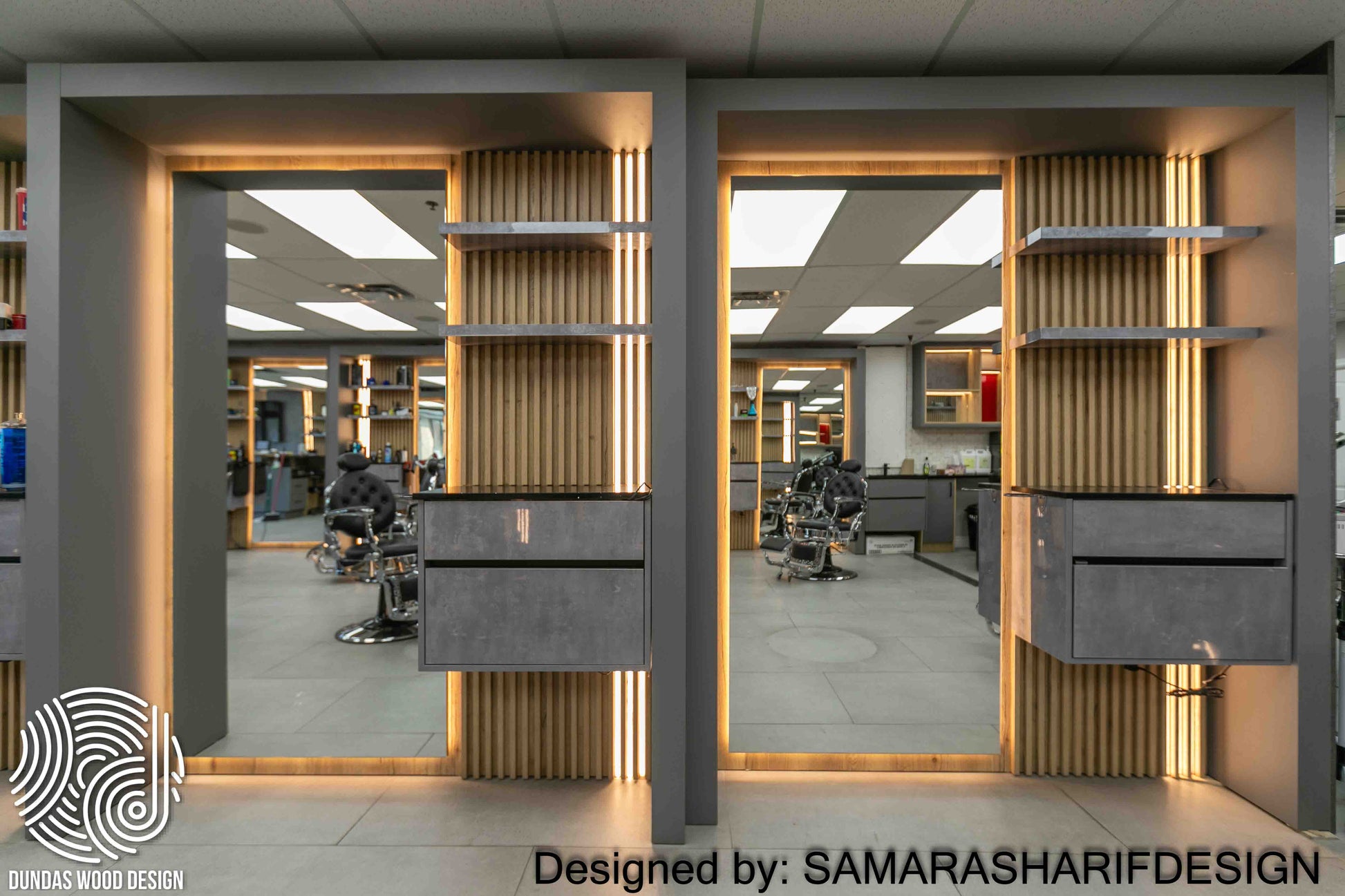 Sleek & Modern Custom Barbershop Interior