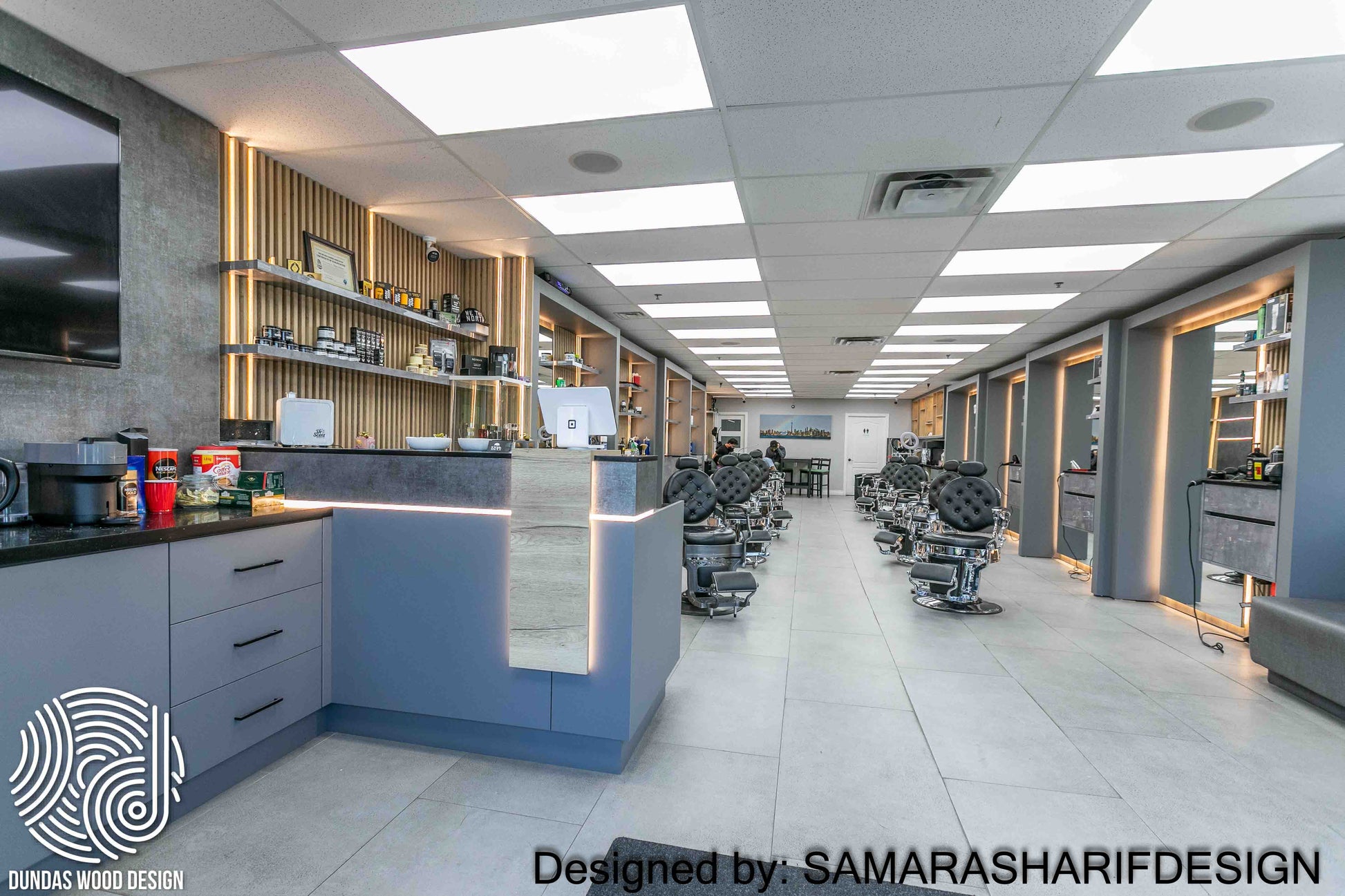 Sleek & Modern Custom Barbershop Interior