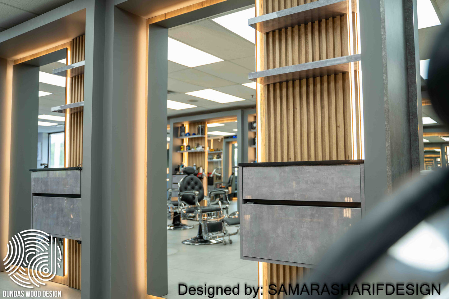 Sleek & Modern Custom Barbershop Interior