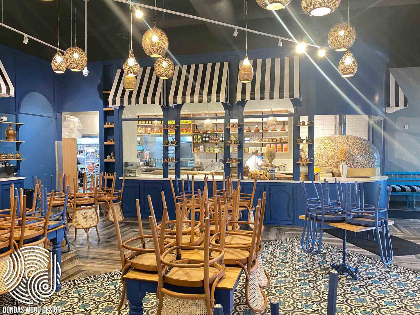 Vibrant Restaurant Interior with Custom Woodwork