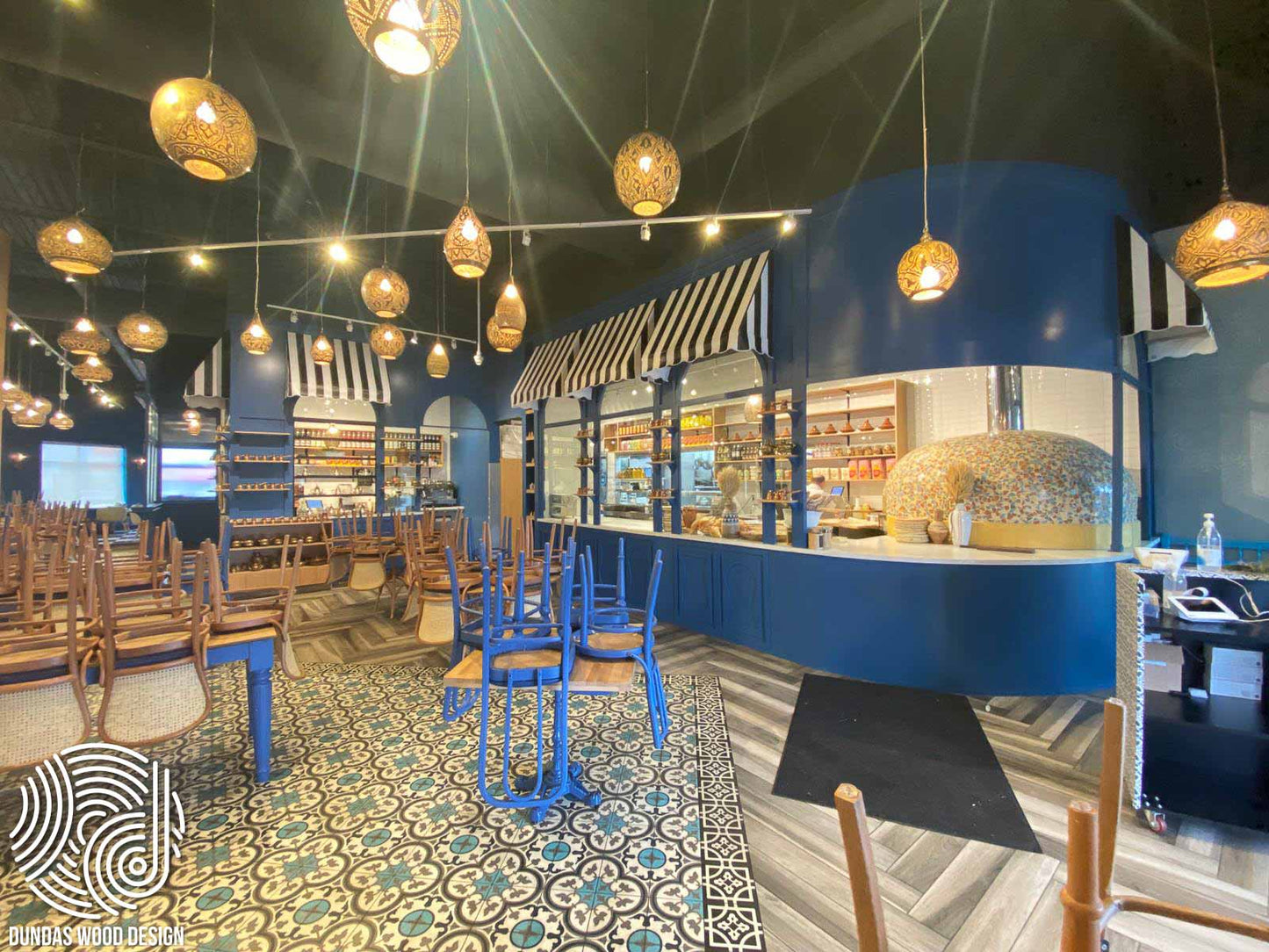 Vibrant Restaurant Interior with Custom Woodwork