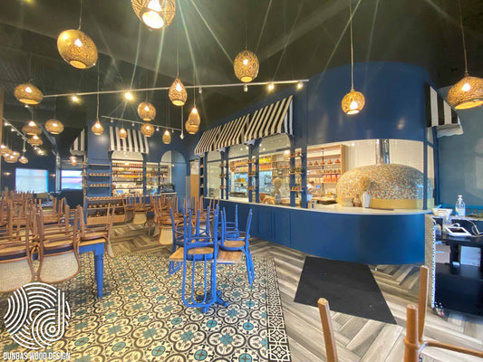Vibrant Restaurant Interior with Custom Woodwork