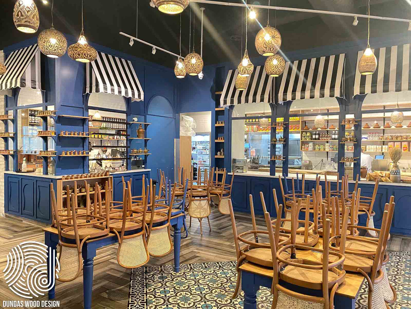 Vibrant Restaurant Interior with Custom Woodwork