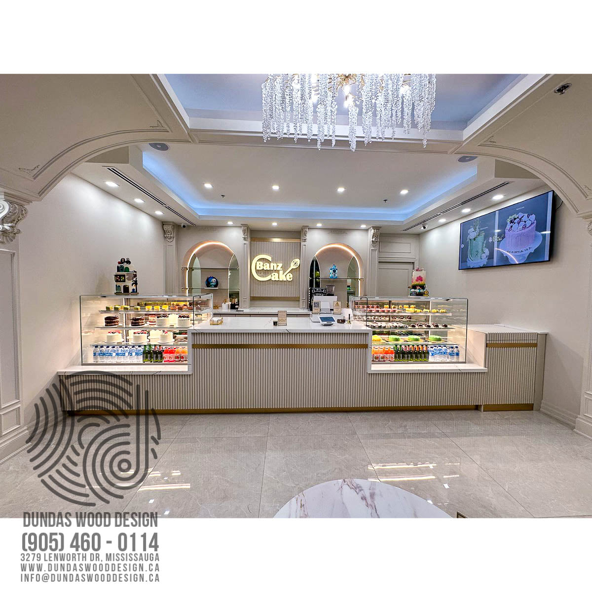 Elegant Cake Shop Counter with Marble and Gold Accents