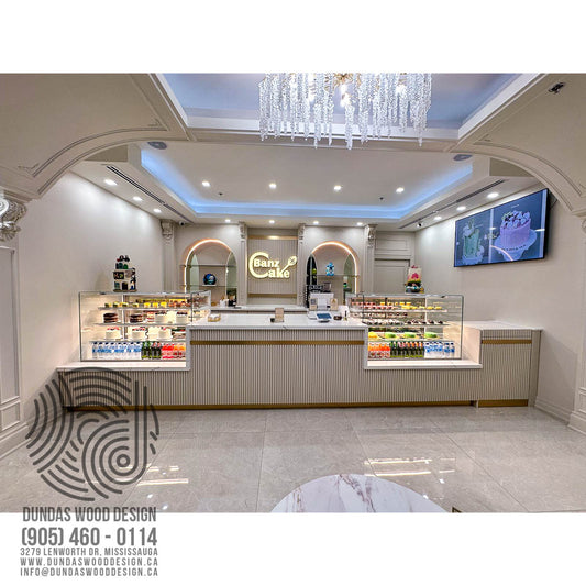 Elegant Cake Shop Counter with Marble and Gold Accents